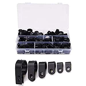 TIHOOD 200PCS Cable Clamp, Black Nylon Screws Plastic R-Type Cable ...
