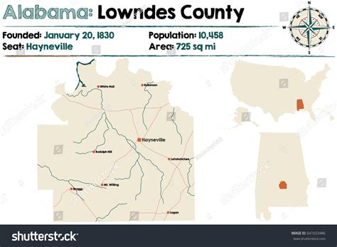 Large Detailed Map Lowndes County Alabama Stock Vector (Royalty Free ...