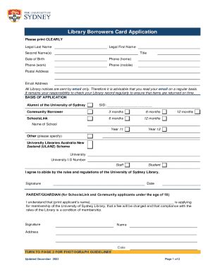 Fillable Online Library Card Application/Borrower's Agreement Name Fax ...