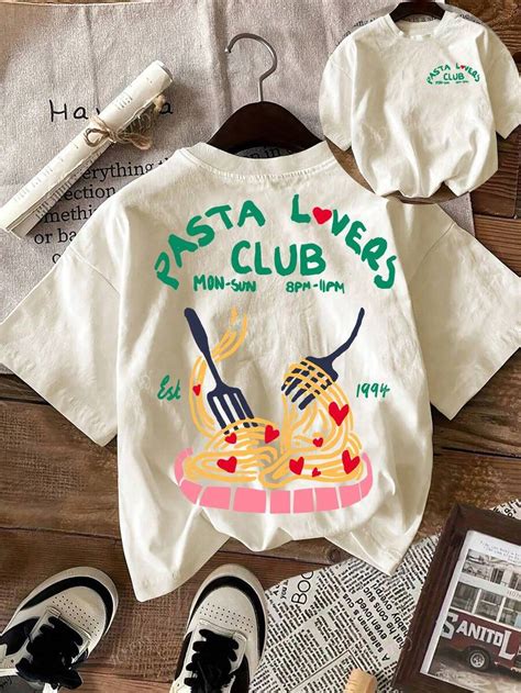 Pasta Lovers Club Summer Break Outfits Graphic Short Sleeve Round Neck ...