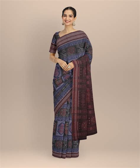 Black blue maroon handloom sambalpuri cotton saree – GoSwadeshi