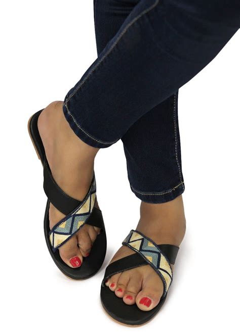 Get Blue Chevron Detail Criss-Cross Flats at ₹ 499 | LBB Shop