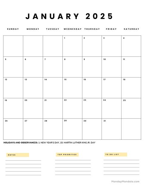 January 2025 Calendar (52 Free PDF Printables)