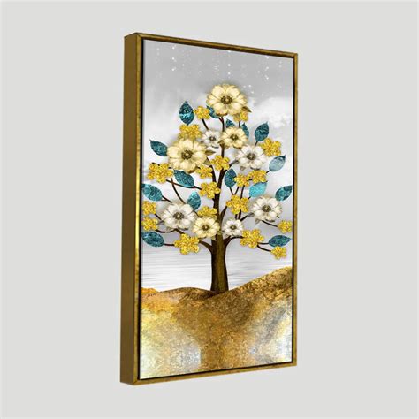 Beautiful Golden Flowers and Turquoise Mountains Canvas Wall Painting ...