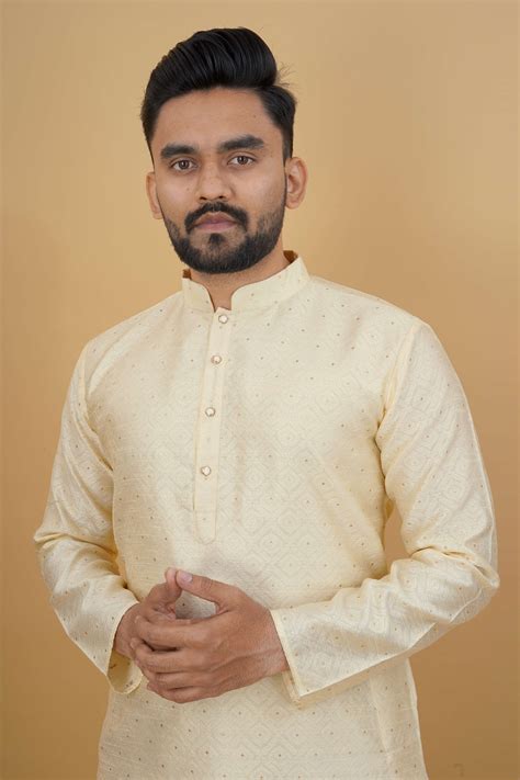 Party Wear Mens Kurta Self Designe and Jari with Button