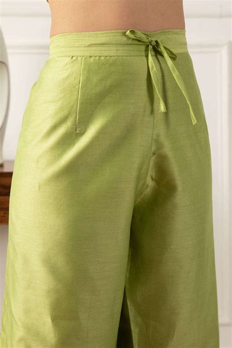 Plain Lime Green Benarasi Pure Silk Cotton Handwoven Palazzo – Six Yard ...