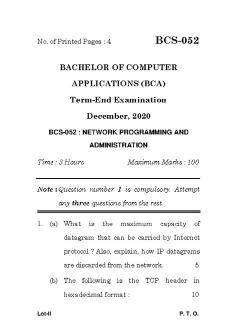 BCS-052 - Network Programming & Administration Previous Exam Questions ...