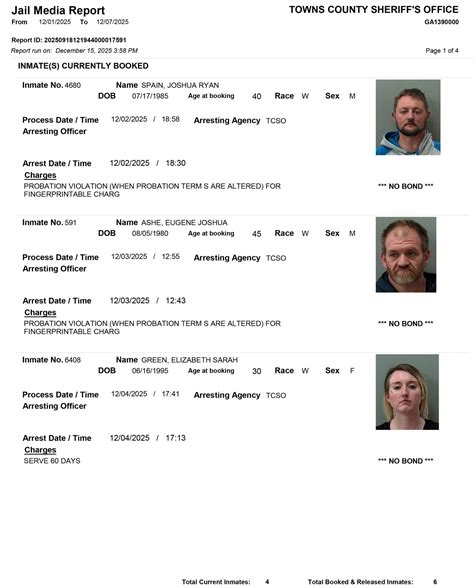 Towns County Sheriff's Office Arrest Report 12/1 - 12/7/2025 - TownsTowns