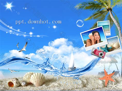 蓝色海边海岛清新旅游画册pptppt模板免费下载-PPT模板-千库网