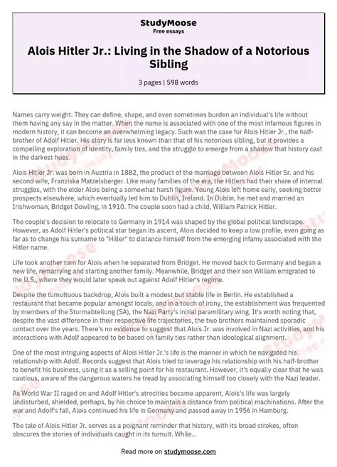 Alois Hitler Jr.: Living in the Shadow of a Notorious Sibling Free ...