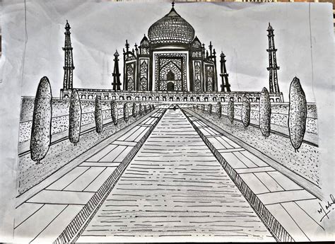 Taj Mahal Drawing - sketch of taj mahal