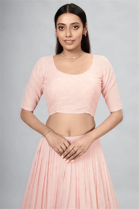 Peach Indian Georgette Lehenga Choli With Ruffle Dupatta For