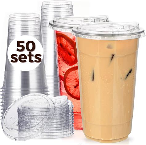 Amazon.com: 32 oz Clear Plastic Cups with Strawless-Sip-Lids, 50 Sets ...