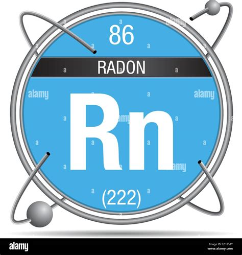Radon symbol inside a metal ring with colored background and spheres ...