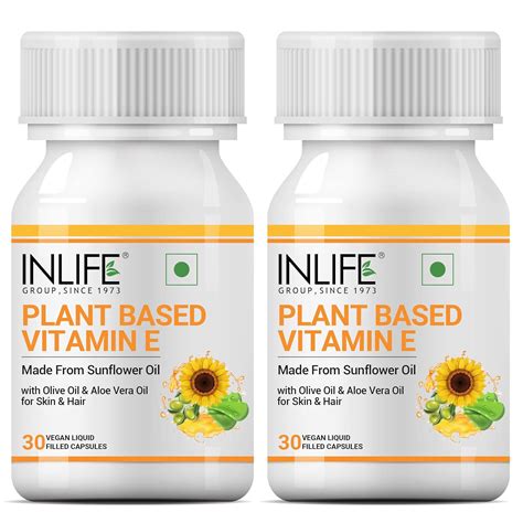 INLIFE Plant Based Natural Vitamin E Oil Capsules for Face and Hair ...