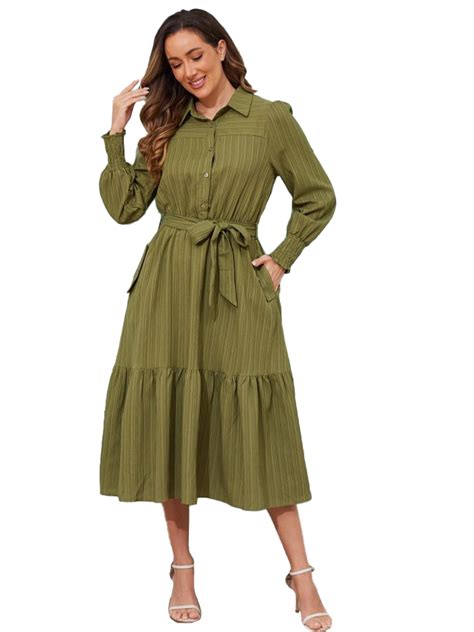 Frontwalk Fall Dresses For Women 2024 Lapel Neck Button Long Sleeve ...