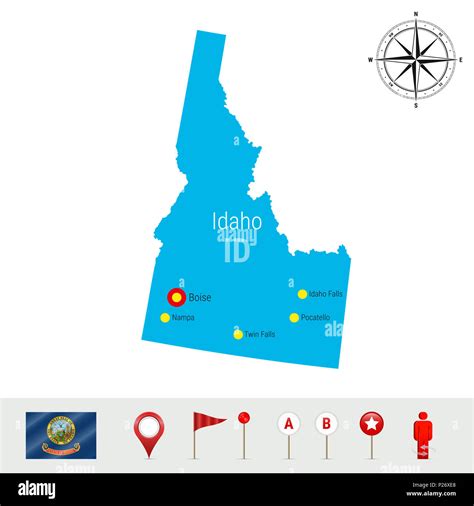Idaho Map Isolated on White Background. High Detailed Silhouette of Idaho State. Flag of Idaho ...