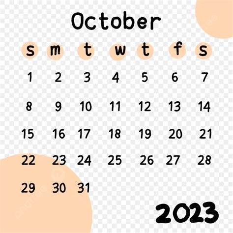October 2023 Calendar PNG Transparent, Calendar October 2023 With Pastel Color Background ...