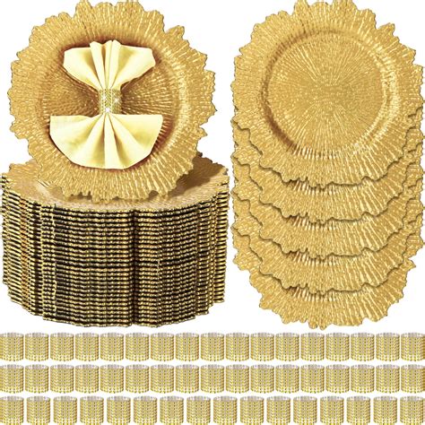 Dandat Gold Charger Plates Set of 50, 13 Inch Plastic Charger Plate ...
