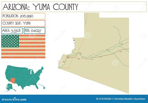 Map of Yuma County in Arizona, USA. Stock Vector - Illustration of ...