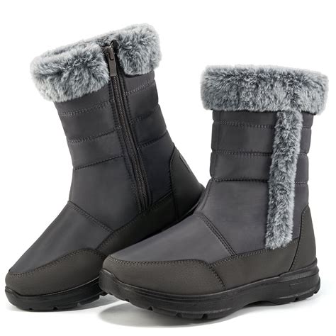 Ecetana Women's Snow Boots, Waterproof Faux Fur Lined Mid Calf, Black ...