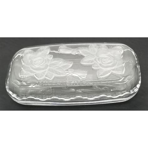Home Beautiful Crystal Glass Rectangular Dish Frosted Roses Lid Trinket ...