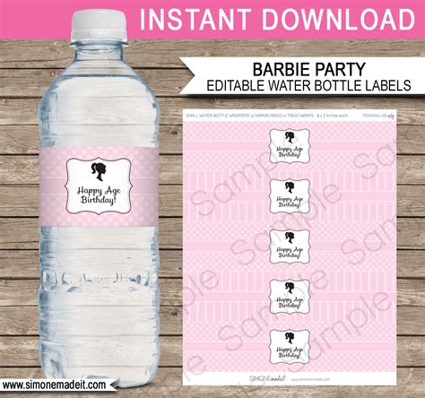 Barbie Party Water Bottle Labels | Editable Template