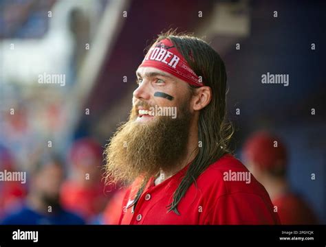 Philadelphia Phillies' Brandon Marsh looks on from the dugout during a ...
