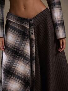 MUSERA Fold Over Split Plaid Flannel Maxi Skirt Spring Summer 90's ...