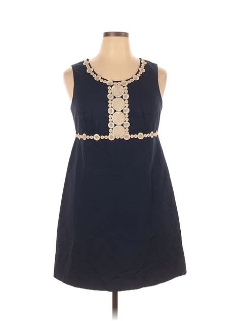 Lilly Pulitzer 100% Cotton Solid Navy Blue Casual Dress Size 14 - 61% ...