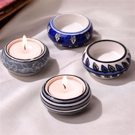 Modern Ceramic Tea Light Holders in Set of 4