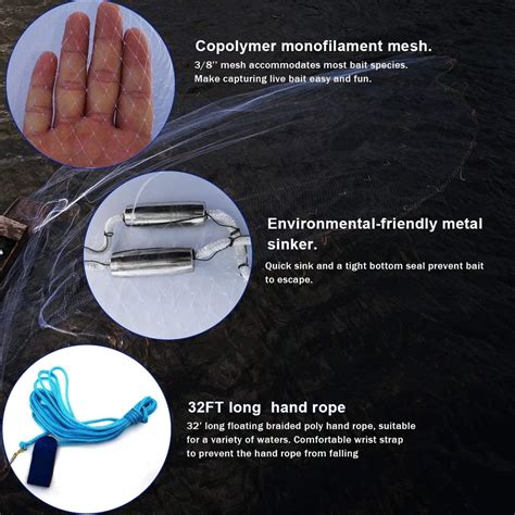 Buy Drasry Saltwater American Fishing Cast Net 3/8inch Mesh Size for ...