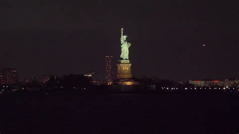 New York Statue Of Liberty At Night Large Solid Faced Canvas Print