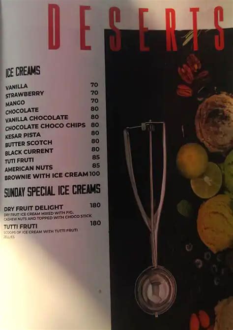 Menu at 1857 The royal Chaiteria, Meerut