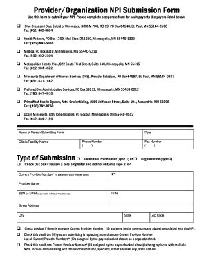 Fillable Online providerorganization npi submission form Fax Email ...
