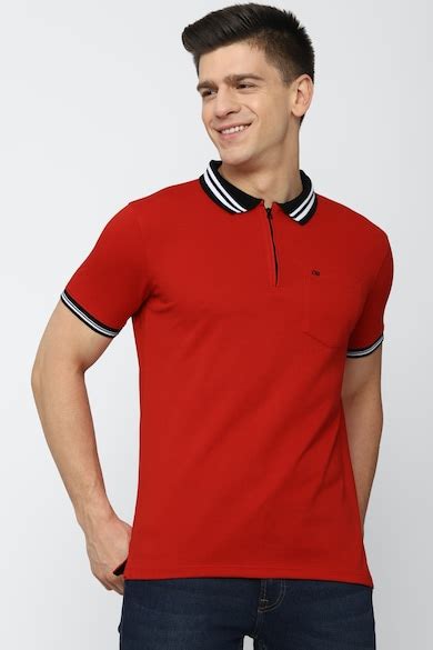 Buy Men Red Solid Polo Neck Collar T-shirt Online - 719367 | Peter England