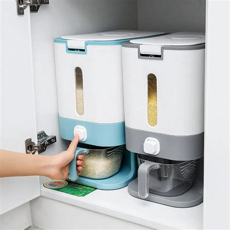 10kg Rice Storage Box Grain Cereal Dispenser Food Organizer Container Automatic Rice Dispenser ...
