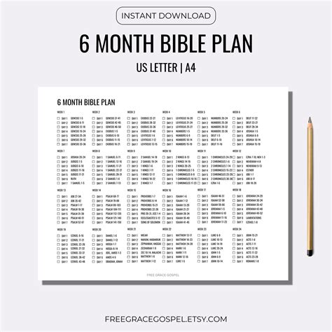 6 Month Bible Plan, Bible Reading Plan Printable Start to Finish | Six ...