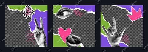 Post template with collage punk elements torn paper scribble | Premium ...