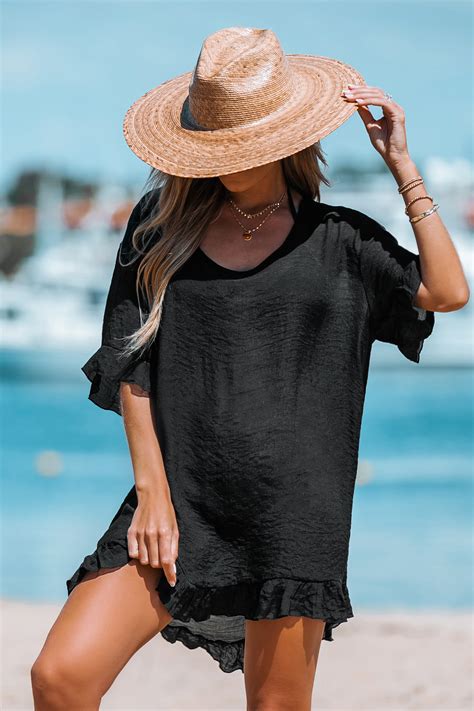 Ruffled Sheer Cover-Up Dress- Cupshe AU
