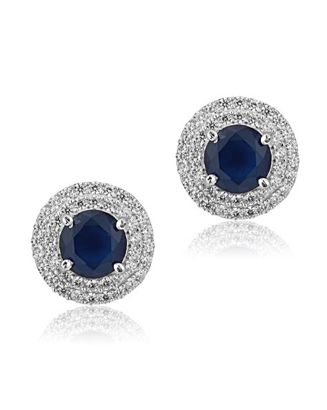 Carlton London Rhodium Plated Navy Blue Stone Circular Stud Earring Fo ...