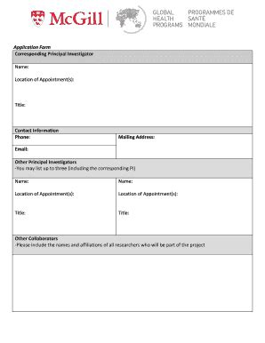 Fillable Online mcgill Corresponding Principal Investigator Fax Email ...