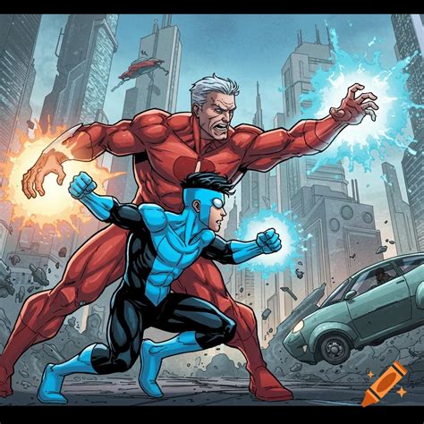 Invincible and Omni-Man comic illustration on Craiyon