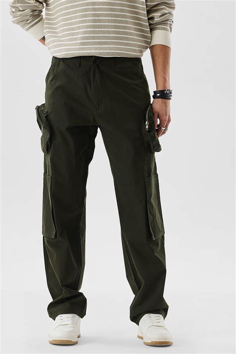 Buy Men's Dark Olive Mid Rise Relaxed Fit Cargo Pants Online | Snitch ...