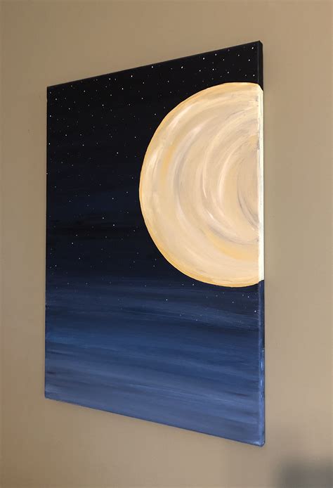 Painting Moon painting Sky art Night landscape Could artwork Original canvas art Impasto ...