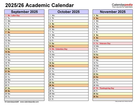 Academic Calendars 2025/2026 - Free Printable PDF templates
