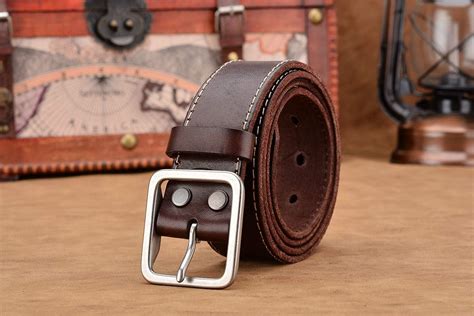 Buy Men's Genuine Leather Belts with Solid Brass Gold Buckle, Top-Grain ...