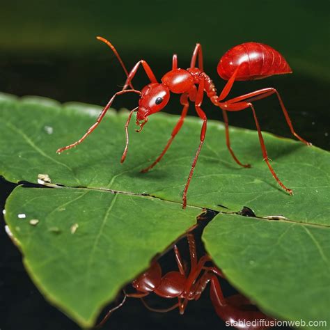 draw an big red ant on leaf over water at pond Prompts | Stable ...