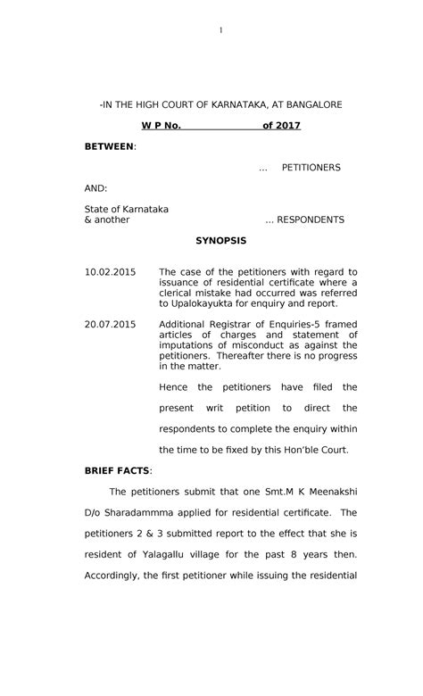 About Writ Petition in Constitution -IN THE HIGH COURT OF KARNATAKA, AT ...