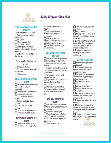 Printable Baby Shower Checklist - Educational Printable Activities